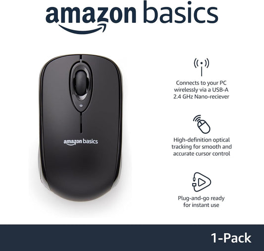 Amazon Basics 2.4 Ghz Wireless Mouse with USB Nano Receiver