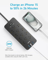 Anker Power Strip with 3 USB Ports, Surge Protector (2100J-10ft), 12 Outlets, 2 USB-A Ports and 1 USB-C Port