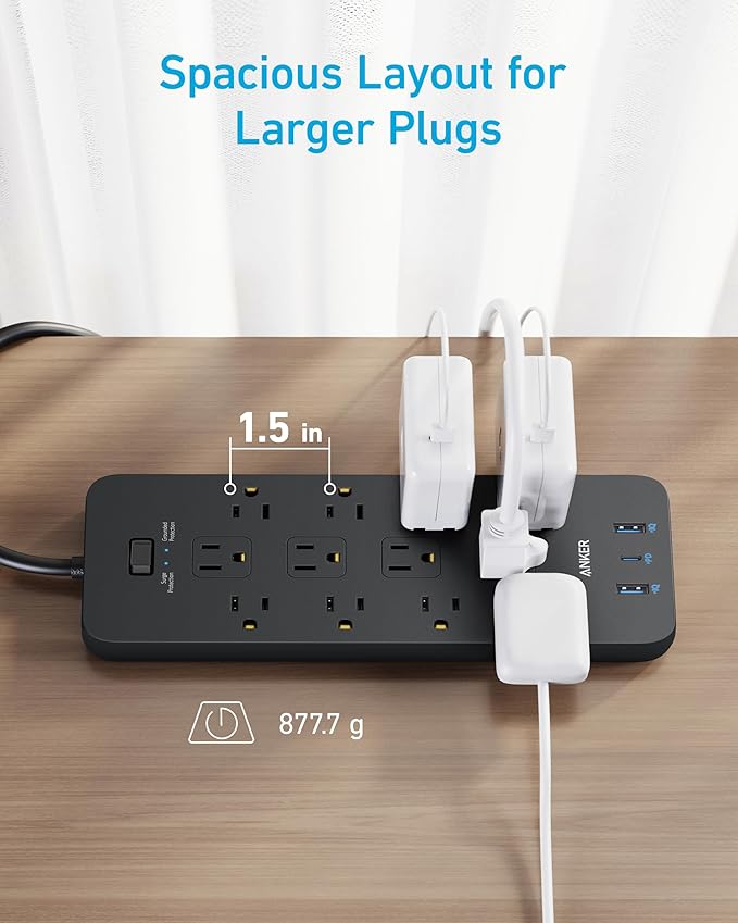 Anker Power Strip with 3 USB Ports, Surge Protector (2100J-10ft), 12 Outlets, 2 USB-A Ports and 1 USB-C Port