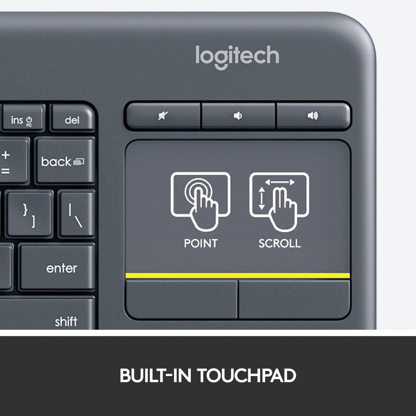 Logitech K400 Plus Wireless Keyboard with Touchpad and Easy Media Control