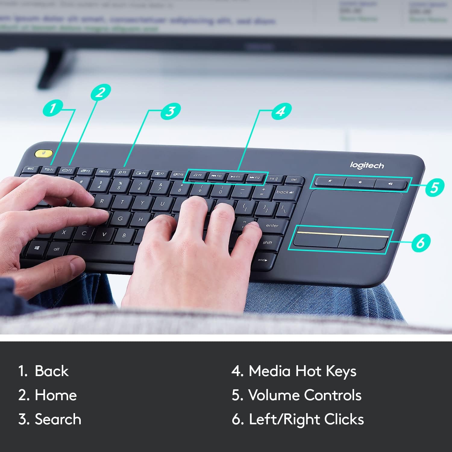 Logitech K400 Plus Wireless Keyboard with Touchpad and Easy Media Control