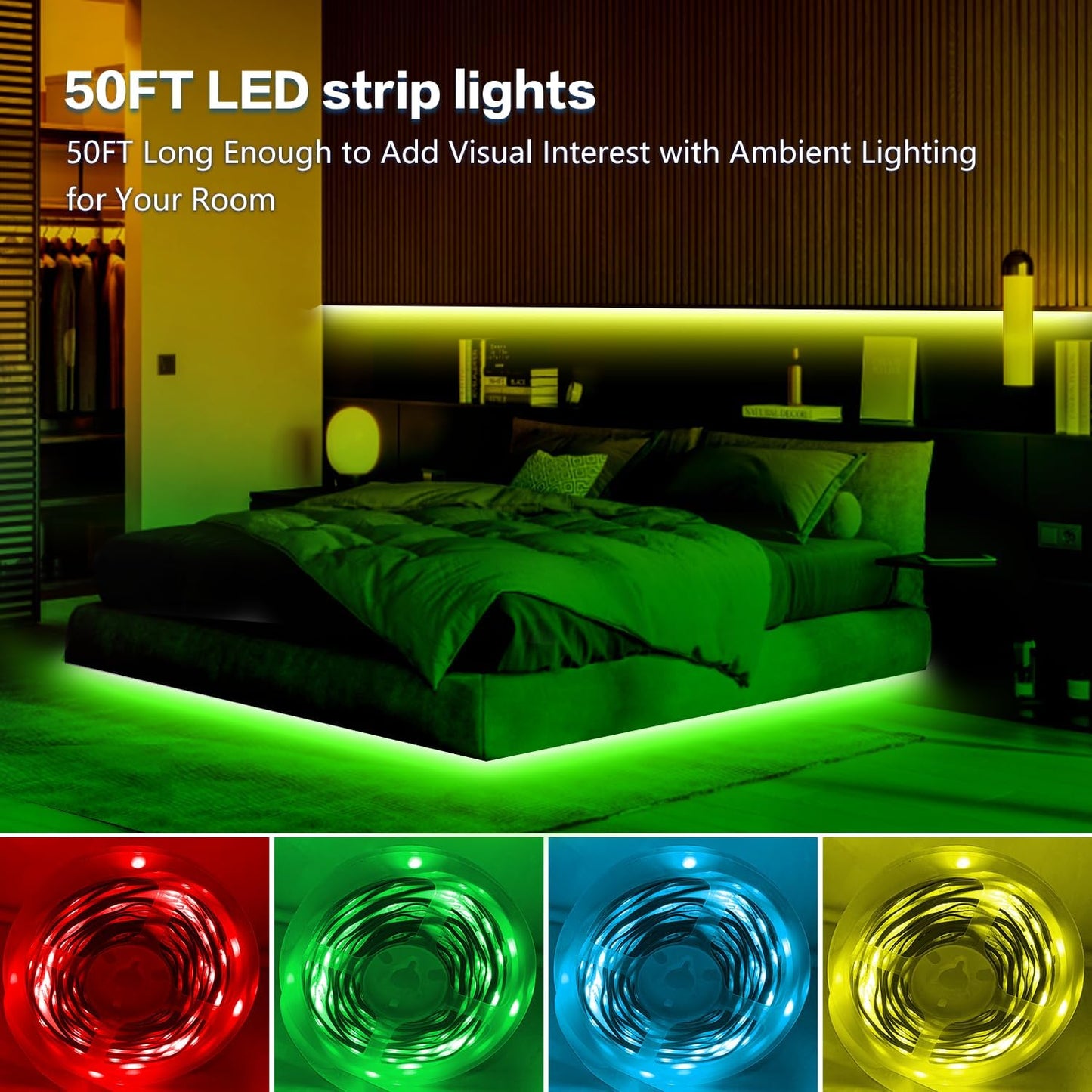 FONEWE Led Lights for Bedroom 50FT LED Strip Lights