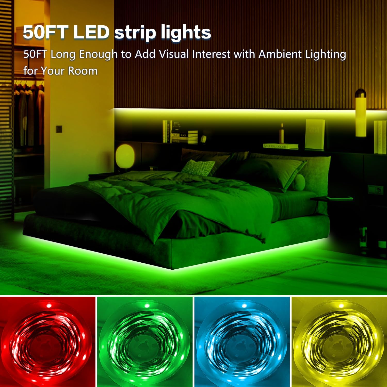 FONEWE Led Lights for Bedroom 50FT LED Strip Lights