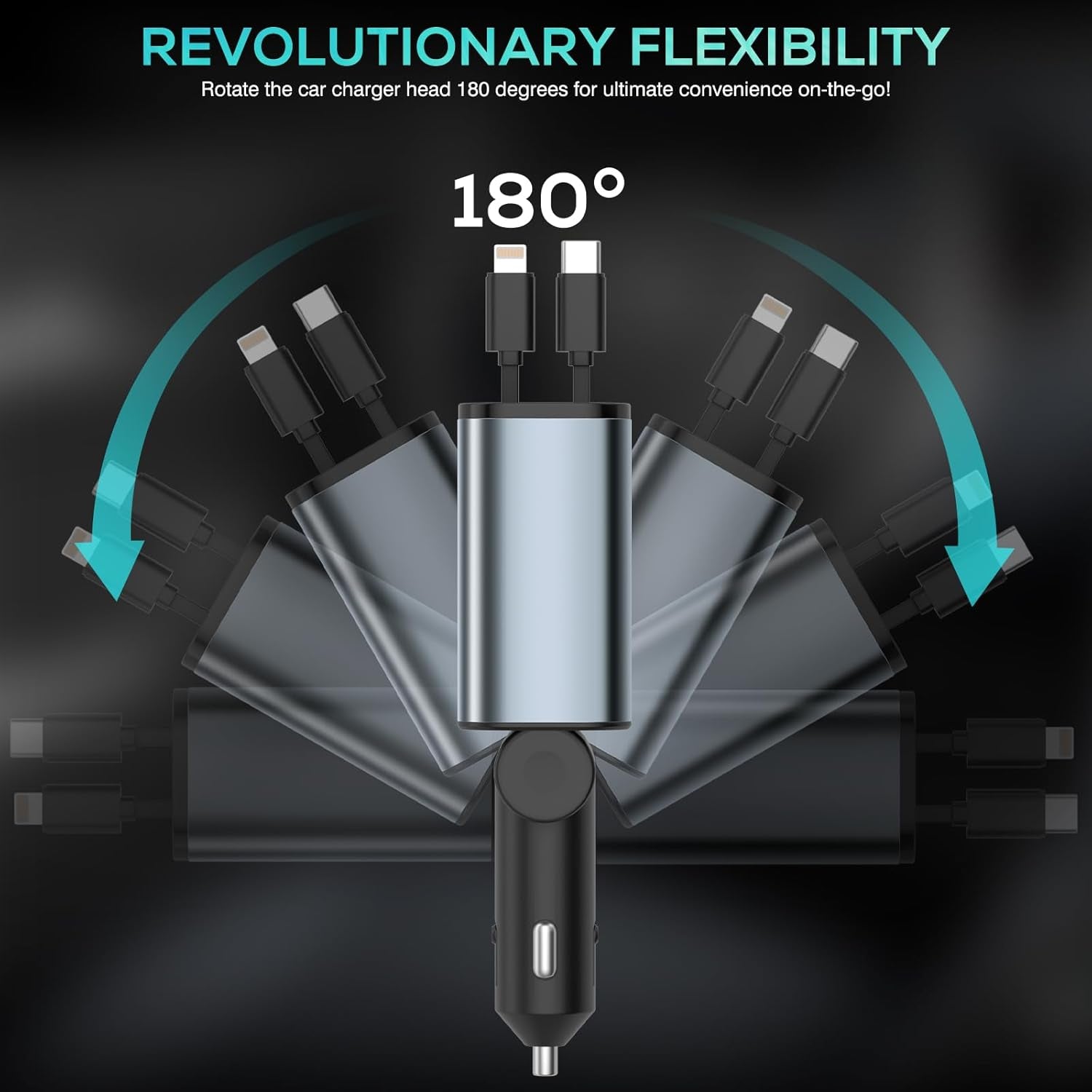 4 in 1 Retractable Car Charger Fast Charging