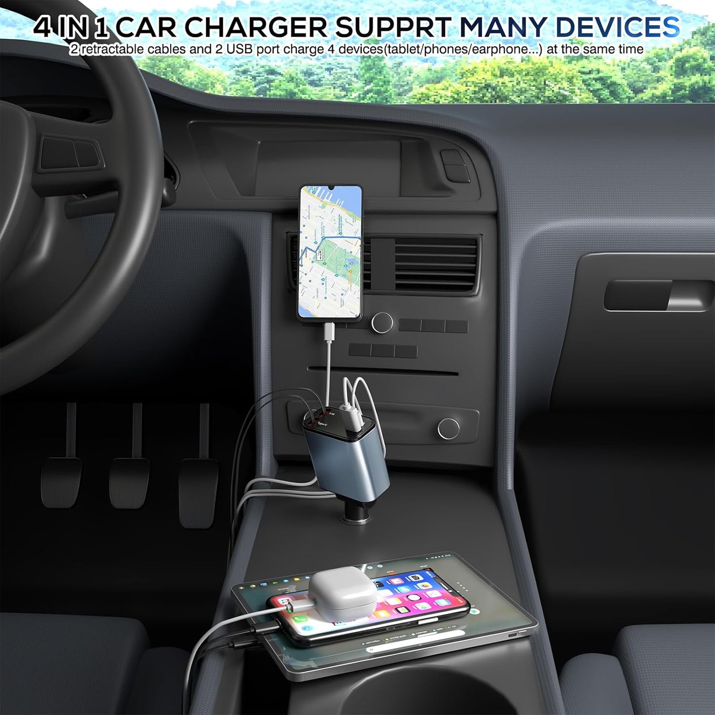 4 in 1 Retractable Car Charger Fast Charging